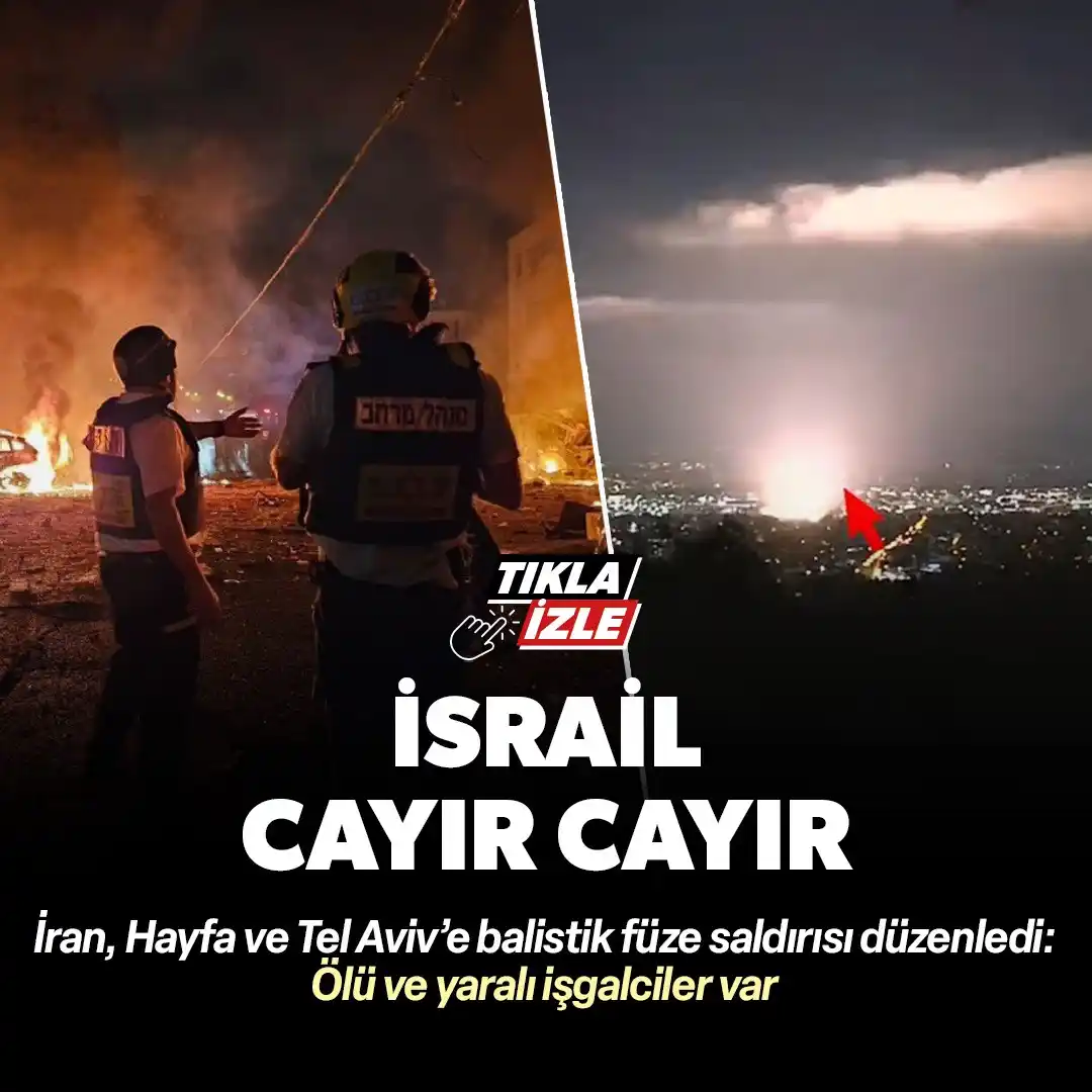 Image from Yeni Şafak: Tel Aviv ve Hayfa cayır cayır yanıyor: İran'dan bir balistik füze sald...