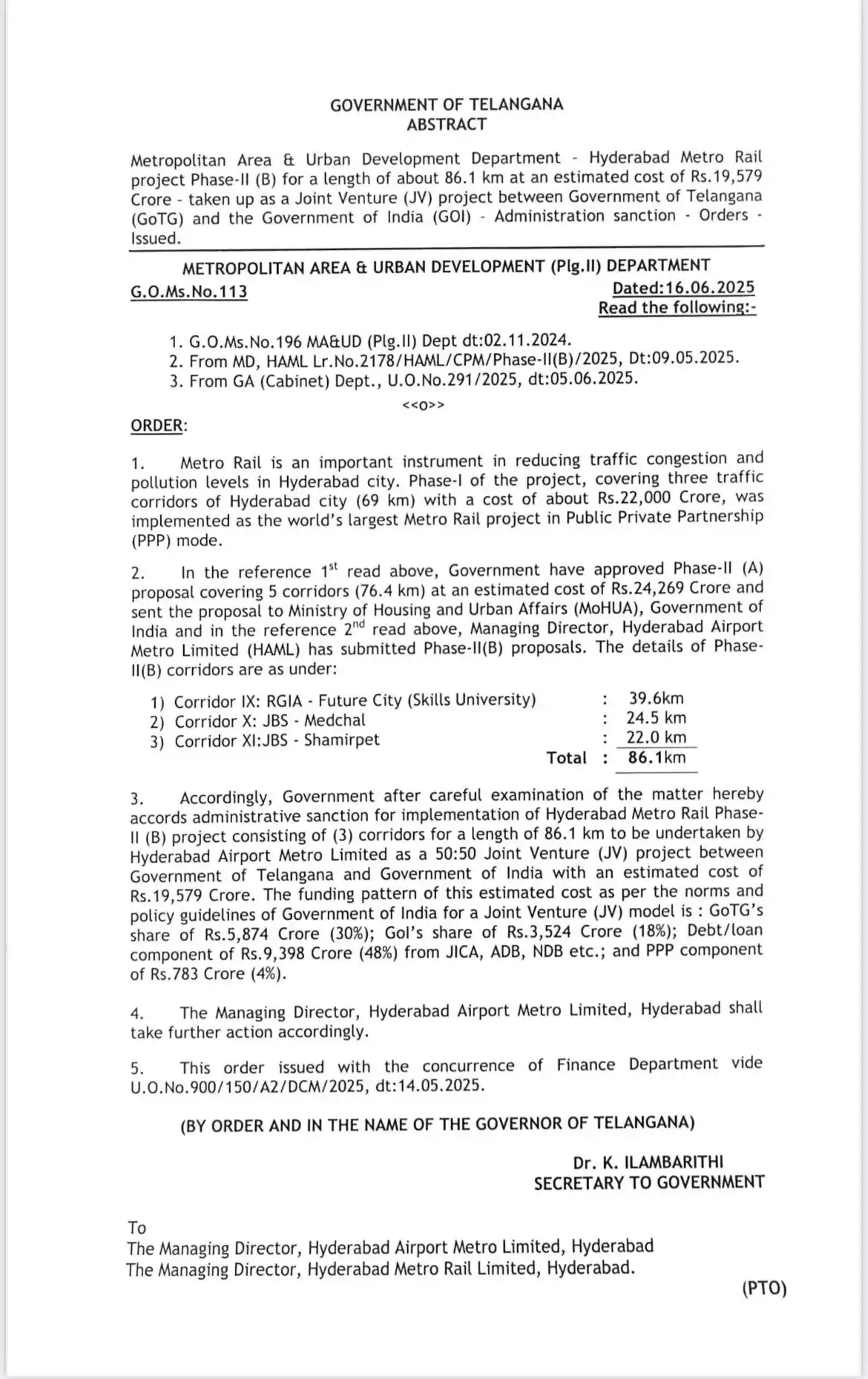 Image from SiriNava Estates Hyderabad: Telangana govt Sanctions ₹19,579 Crore for Hyderabad Metro Phase-II(B)...