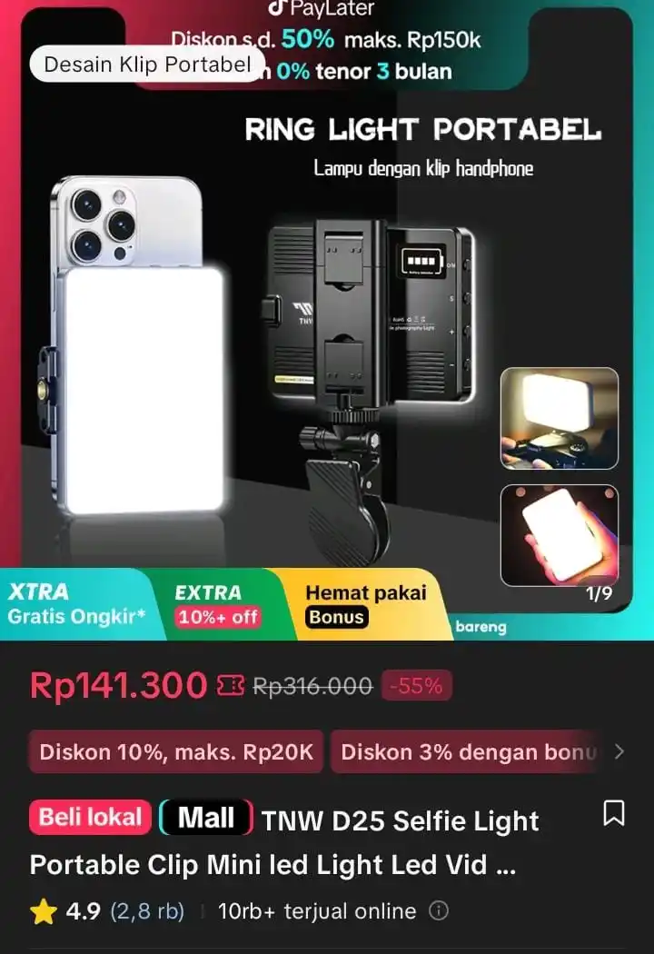 Image from Racun Shopee X Tiktok ( tiktokshop-tokopedia )⭐️: TNW D25 Selfie Light Portable Clip Mini led Light Led Video Light LAM...