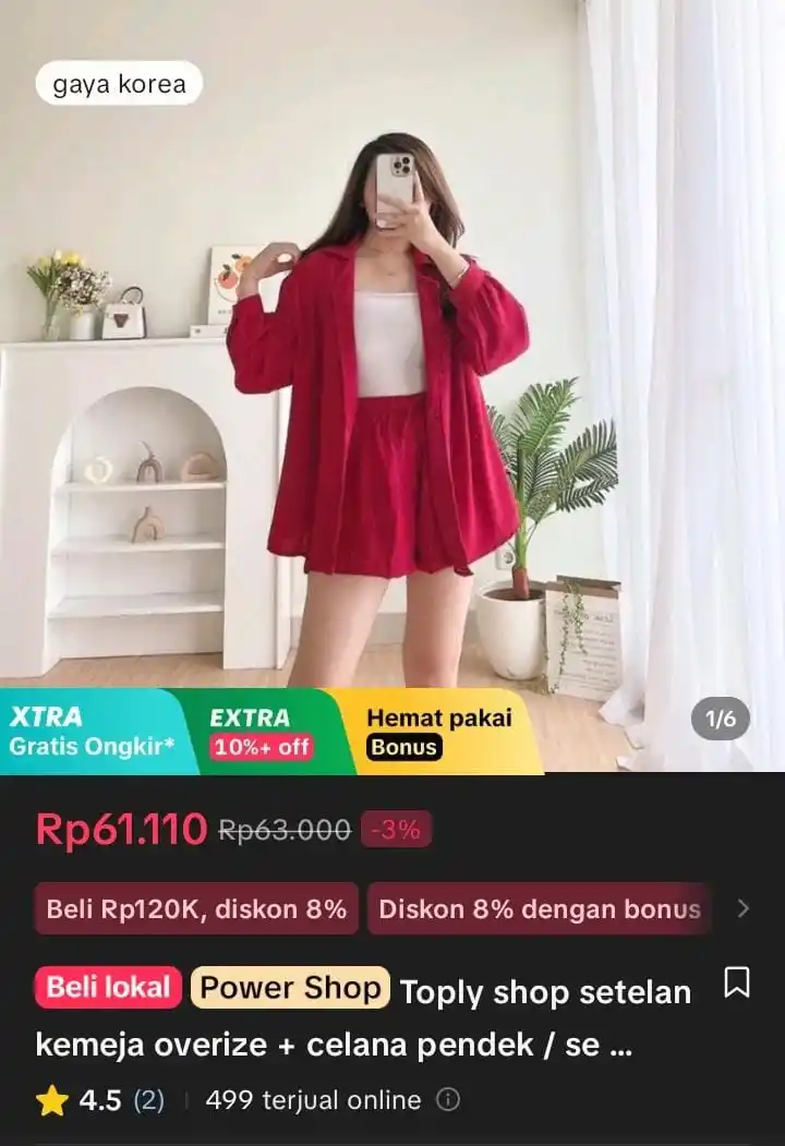 Image from Racun Shopee X Tiktok ( tiktokshop-tokopedia )⭐️: Toply shop setelan kemeja overize + celana pendek / set wanita cey kr...