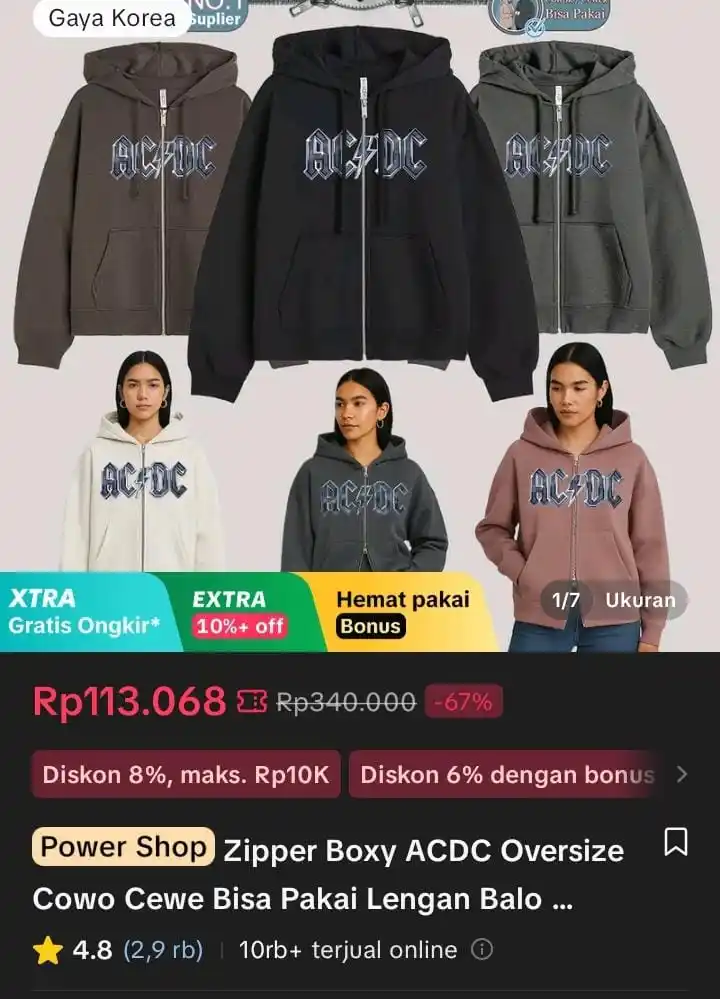 Image from Racun Shopee X Tiktok ( tiktokshop-tokopedia )⭐️: Zipper Boxy ACDC Oversize Cowo Cewe Bisa Pakai Lengan Balon - Hoodie Z...