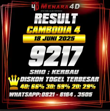 Image from PREDIKSI TOGEL MENARA4D: CAMBODIA 4 MENARA4D 18 JUNI 2025 RESULT : 9217 SHIO : KERBAU BAGI YANG...