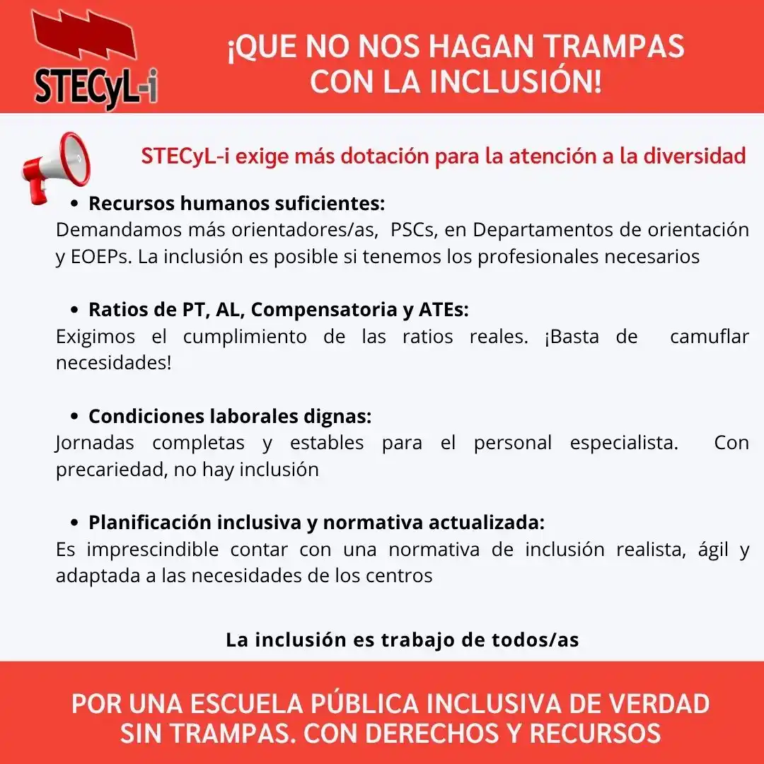Image from Sindicato STECyL-i: ✋ Comunicado: ¡Que no nos hagan trampas con la inclusión! ✋ 📢 Desde ...