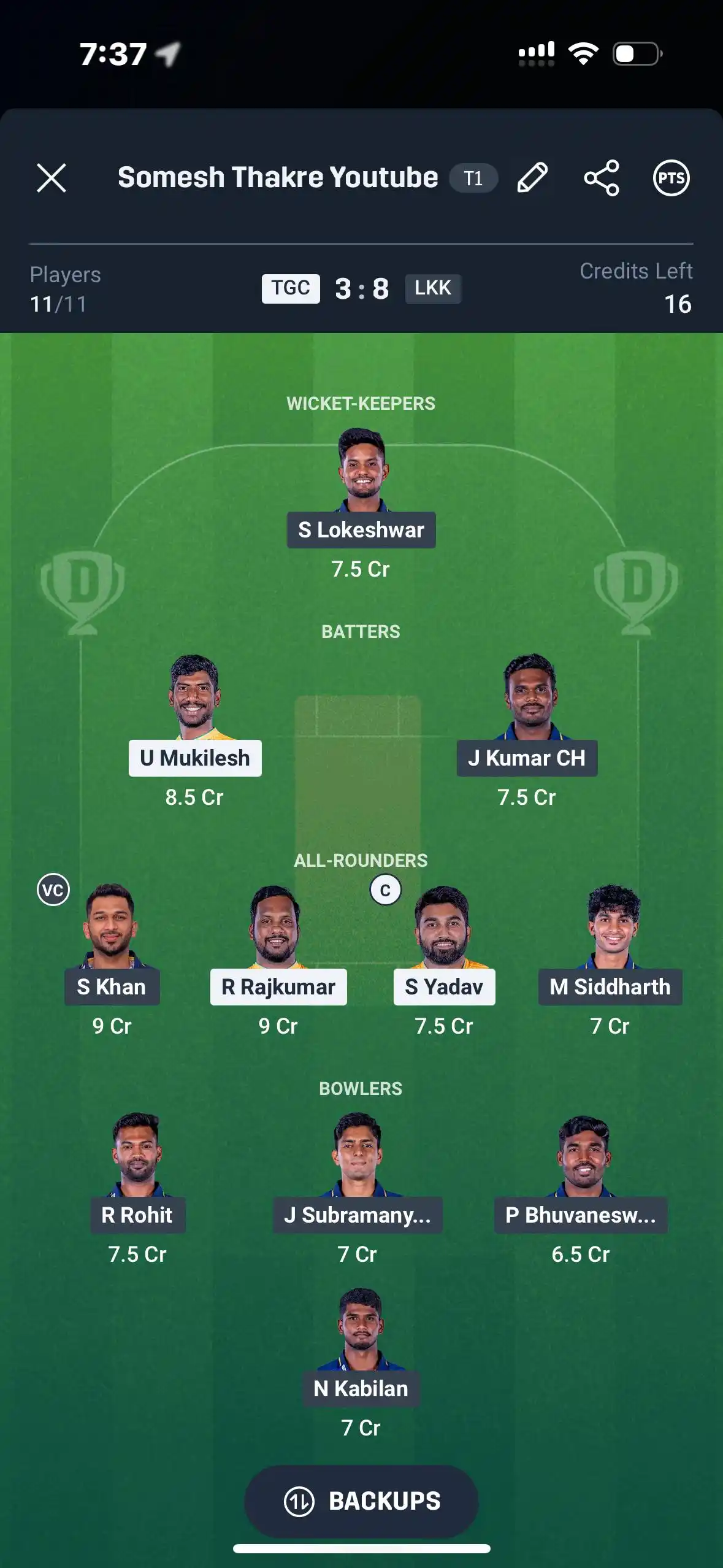 Image from Somesh Thakre 🏆: Final Small League Team For TNPL ✔️...