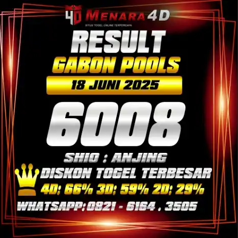 Image from PREDIKSI TOGEL MENARA4D: GABON POOLS MENARA4D 18 JUNI 2025 RESULT : 6008 SHIO : ANJING BAGI YAN...