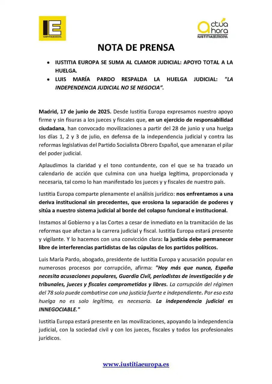 Image from ACCIÓN CONCIENCIAR CANARIAS: 🔴IUSTITIA EUROPA SE SUMA AL CLAMOR JUDICIAL: APOYO TOTAL A LA HUELGA....
