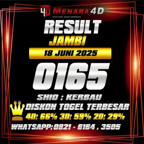 Image from PREDIKSI TOGEL MENARA4D: JAMBI MENARA4D 18 JUNI 2025 RESULT : 0165 SHIO : KERBAU BAGI YANG JP S...