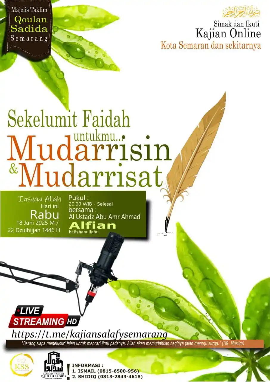 Image from Kajian Salafy Semarang: JANGAN LEWATKAN !! MALAM INI InsyaaAllah !!! KAJIAN ONLINE HARI RAB...