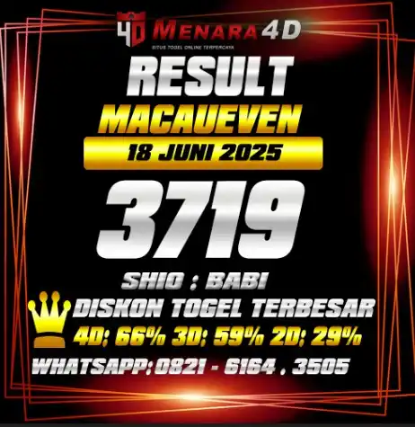 Image from PREDIKSI TOGEL MENARA4D: MACAUEVEN MENARA4D 18 JUNI 2025 RESULT : 3719 SHIO : BABI BAGI YANG JP...