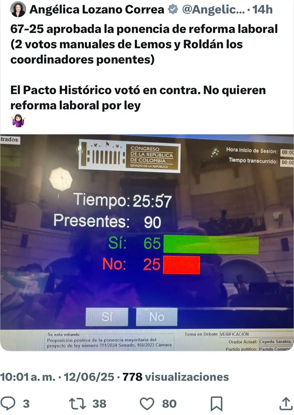 Image from Esmeralda Hernández Senadora República - EsmeHernandezSi: Nosotros @pactocol no nos íbamos a prestar para aprobar una ponencia q...