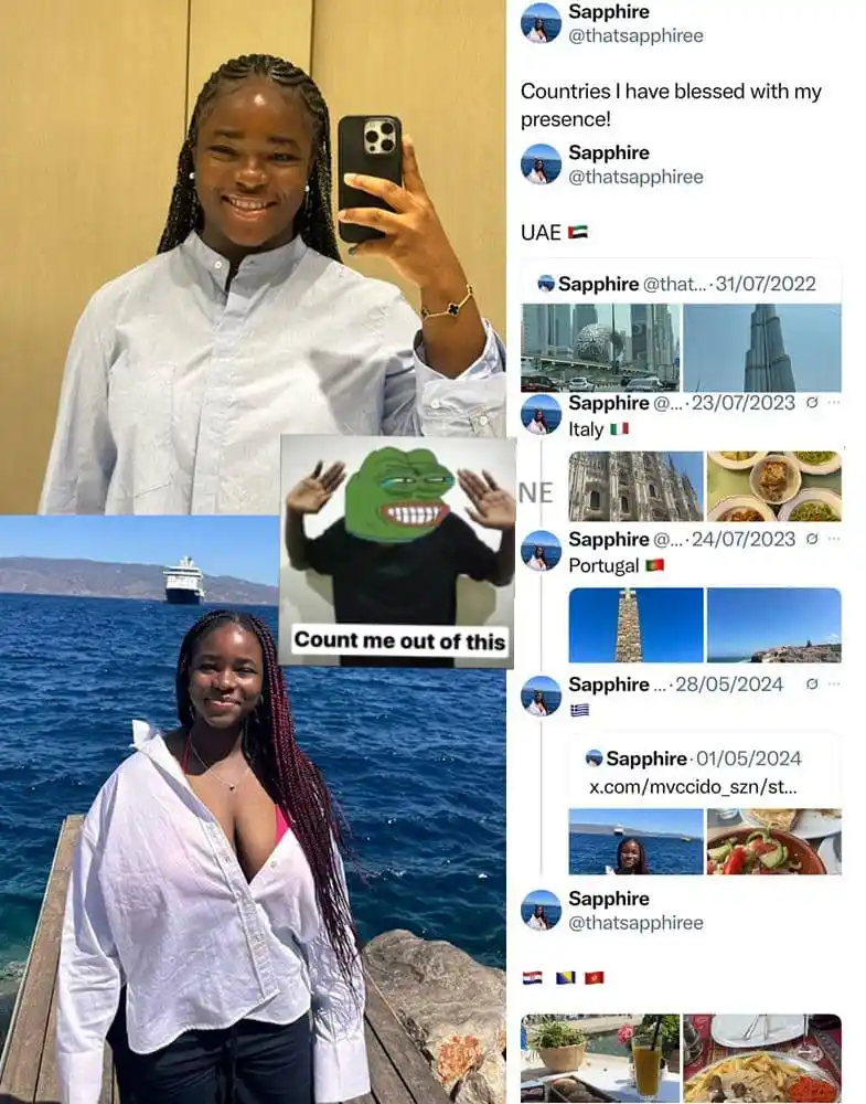 Image from Nuellsblog 🇳🇬🪀: Old posts of alleged fraudster, Sapphire Egemasi, listing the countrie...