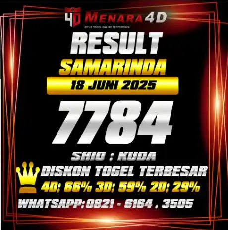 Image from PREDIKSI TOGEL MENARA4D: SAMARINDA MENARA4D 18 JUNI 2025 RESULT : 7784 SHIO : KUDA BAGI YANG JP...