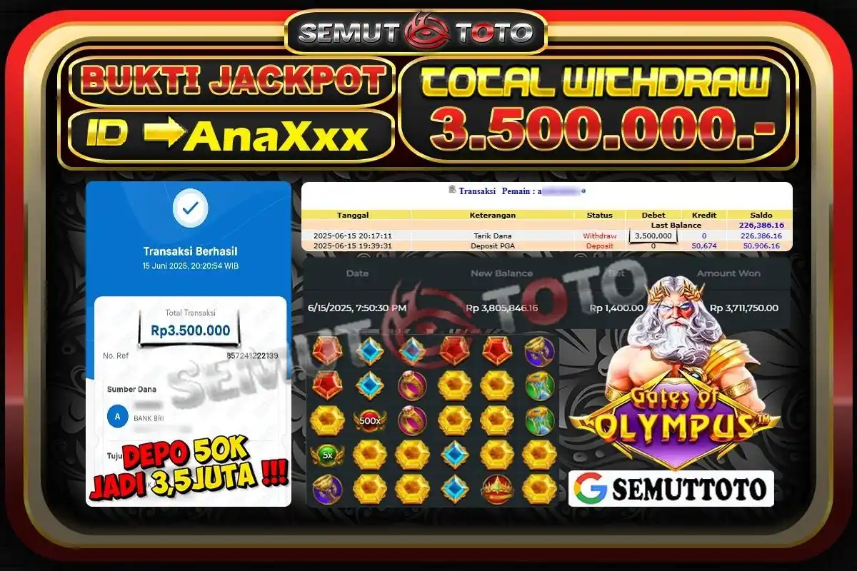 Image from SEMUTTOTO: Selamat Kepada member : ANaXxx atas JACKPOT SLOT GACOR GATES OF OLYMPU...