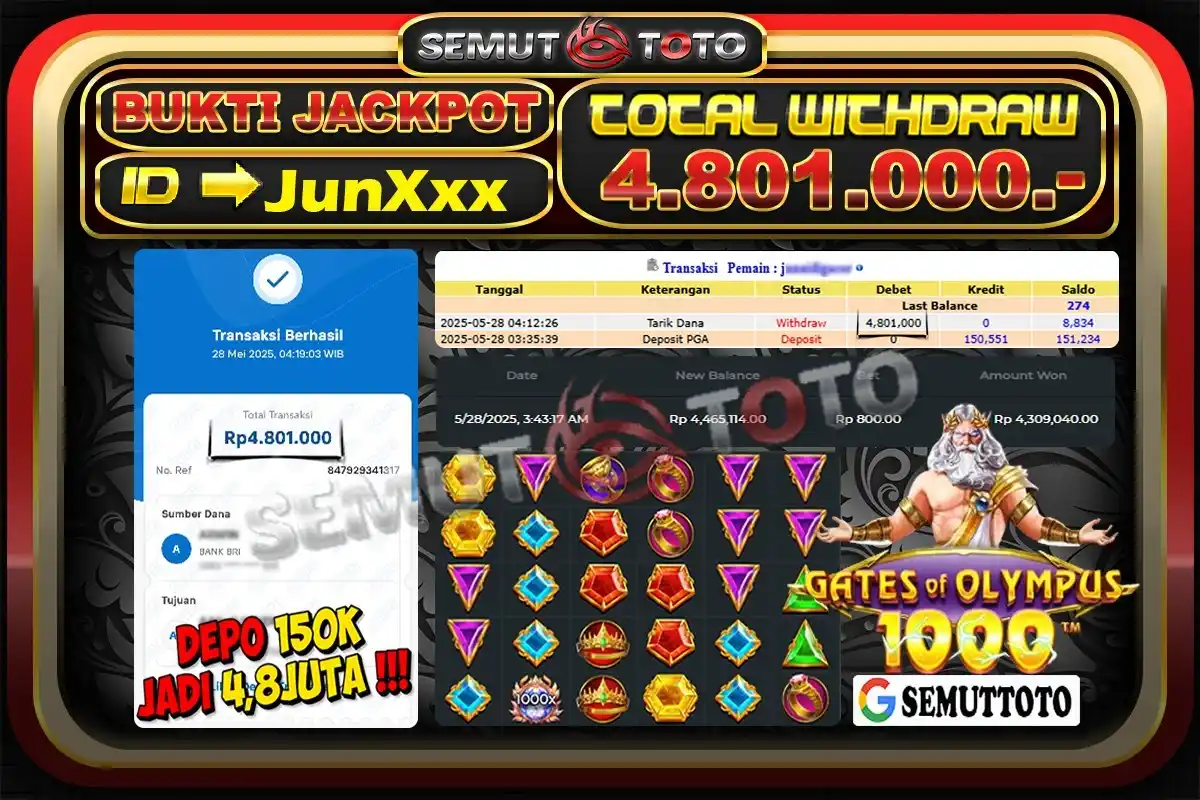 Image from SEMUTTOTO: Selamat Kepada member : JunXxx atas JP SLOT GACOR GATES OF OLYMPUS 100...