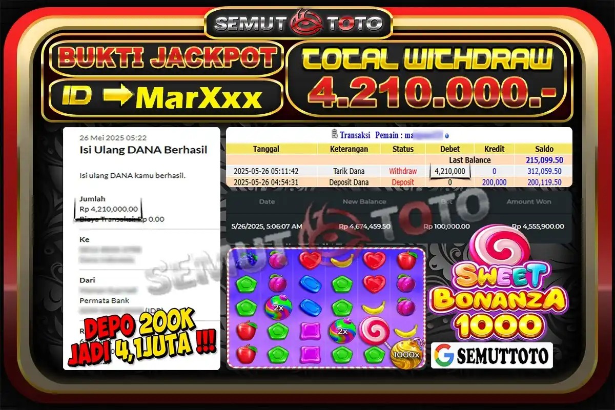 Image from SEMUTTOTO: Selamat Kepada member : ManXxx atas JP SLOT GACOR SWEET BONANZA1000 26...