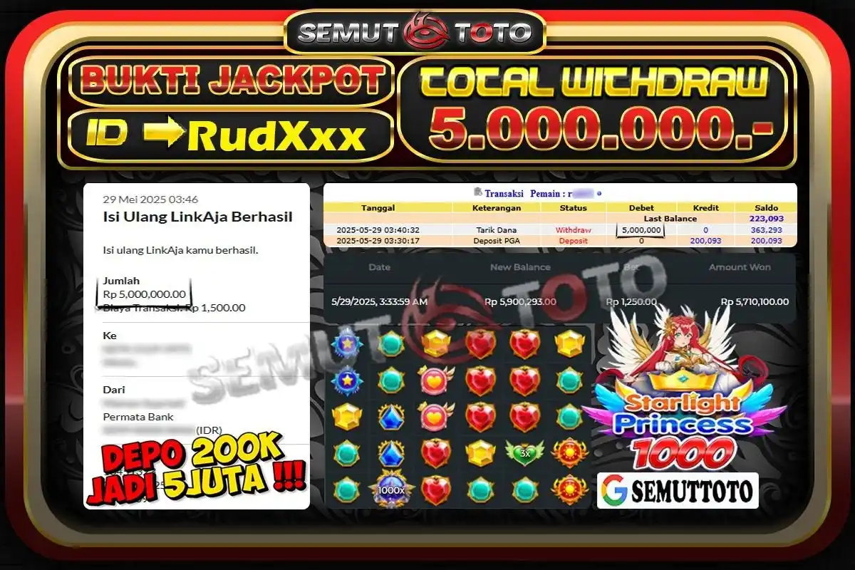 Image from SEMUTTOTO: Selamat Kepada member : RudXxx atas JP SLOT GACOR STARLIGHT PRINCESS 1...
