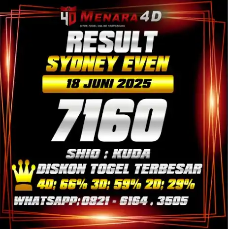 Image from PREDIKSI TOGEL MENARA4D: SYDNEY EVEN MENARA4D 18 JUNI 2025 RESULT : 7160 SHIO : KUDA BAGI YANG ...