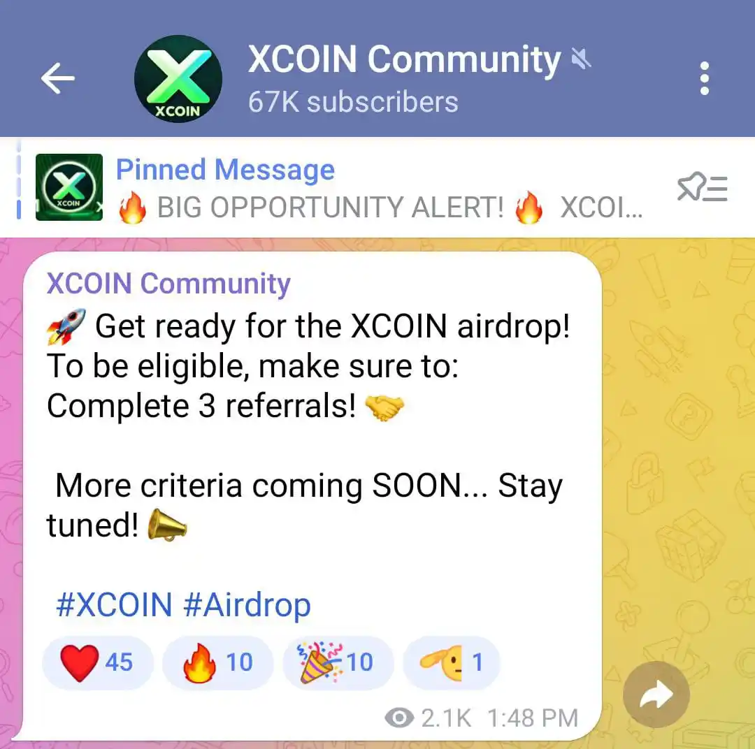 Image from Ride 9M Tech: XCOIN 3 referrals are compulsory for airdrop eligibility. Telegram a...