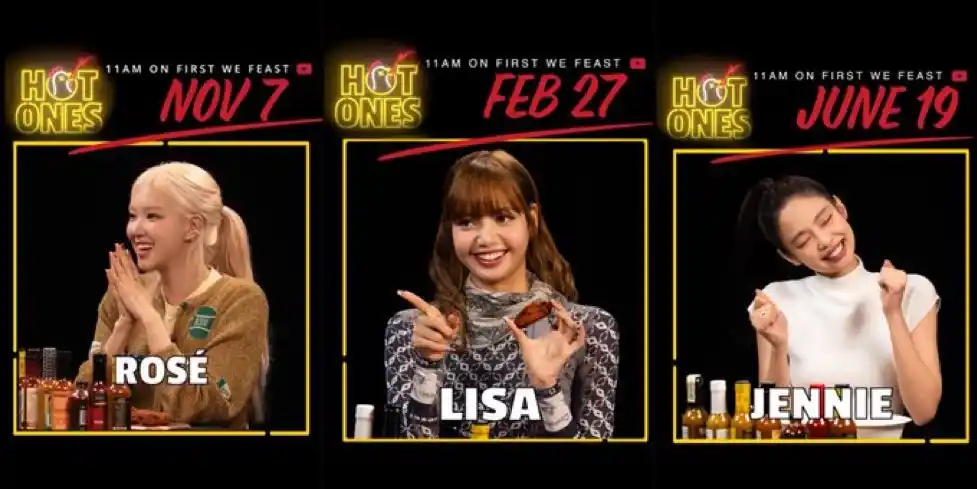 Image from BLΛƆKPIИK GLOBΛL: 3/4 BLACKPINK on Hot Ones...