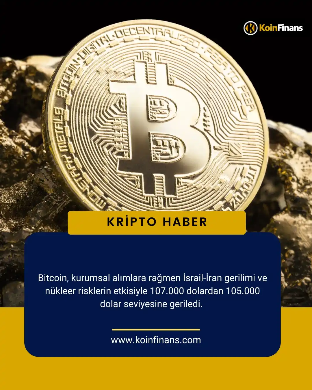 Image from KoinFinans: *Bitcoin 105.000 Dolar Eşiğinde* 👇 Bitcoin, kurumsal alımlara rağmen...