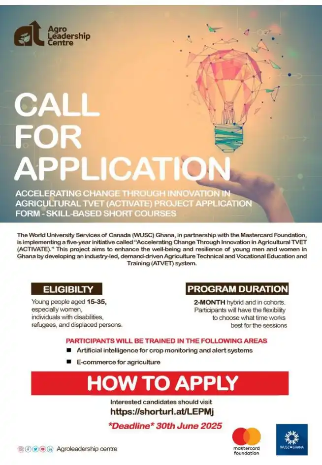 Image from Achimota School: 🚨 CALL FOR APPLICATIONS! 🚨 Are you between the ages of 15–35 and pas...