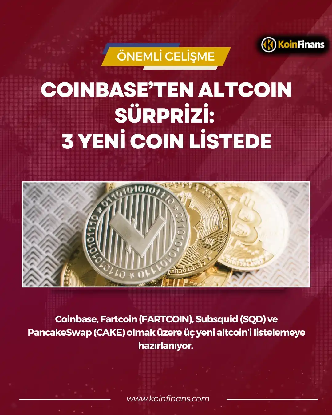 Image from KoinFinans: *Coinbase’ten Altcoin Sürprizi: 3 Yeni Coin Listede* 👇 Coinbase, Far...