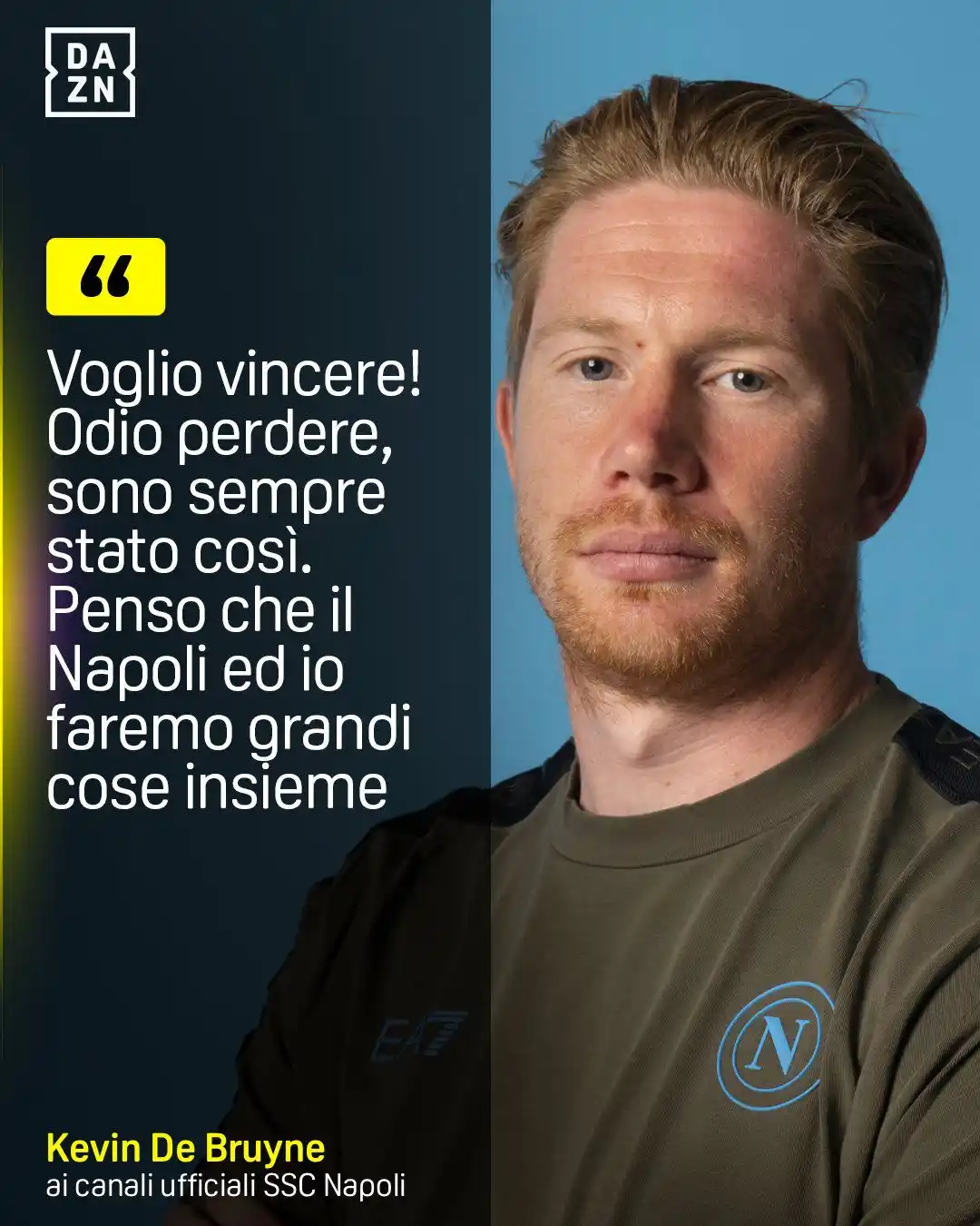 Image from DAZN Italia: De Bruyne 🤝 Napoli 💙 L’avventura sta per iniziare 🔜...