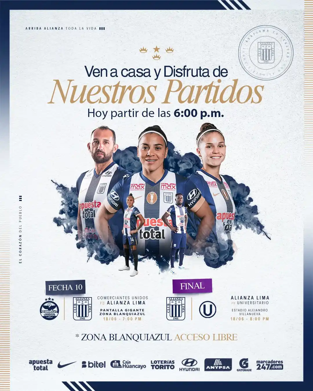 Image from Club Alianza Lima Oficial: ยก๐๐ ๐๐๐, ๐๐ ๐๐๐! โช๏ธ๐ต Disfruta de nuestros partidos en casa...