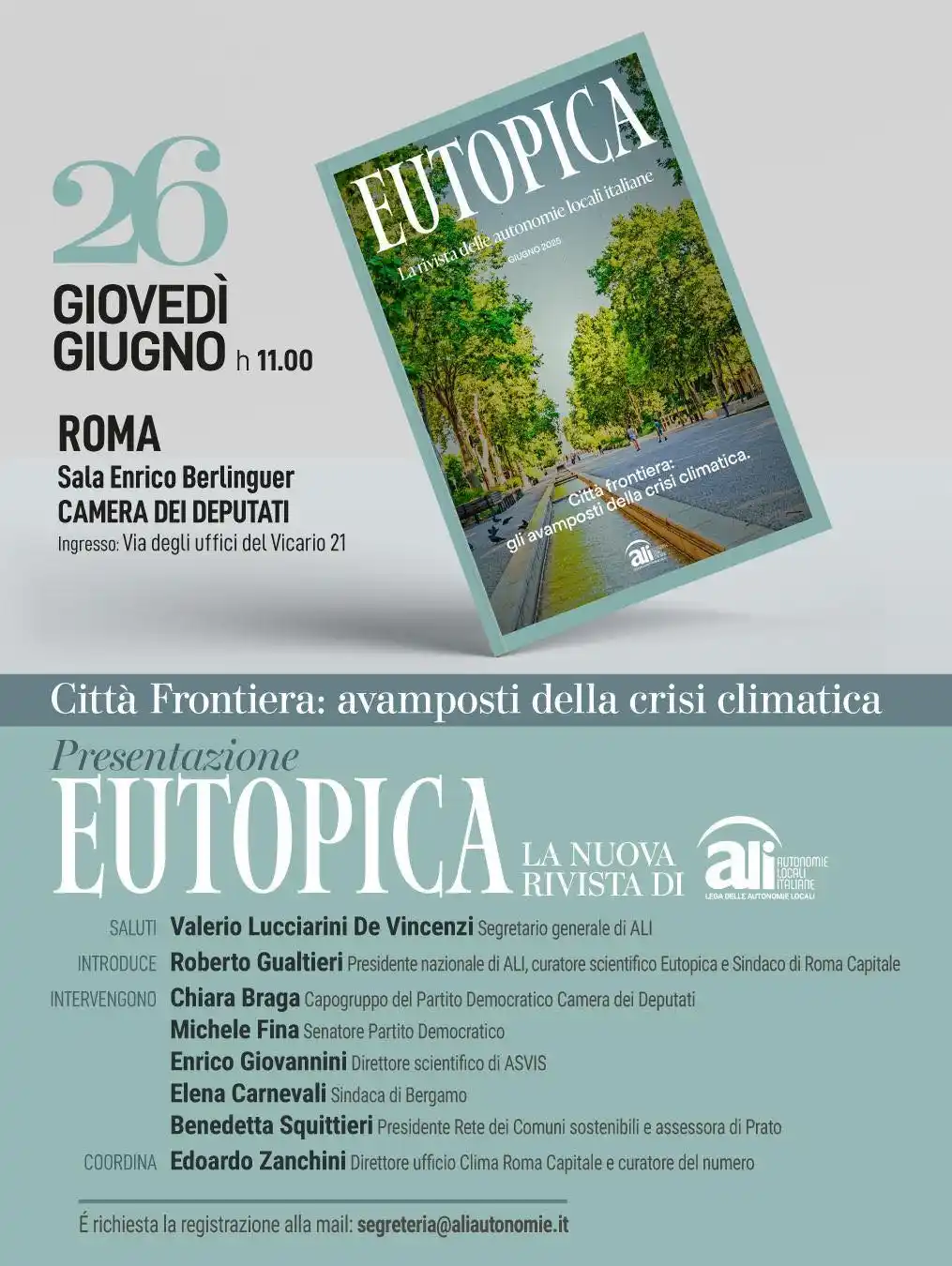 Image from ALI Autonomie Locali Italiane: Giovedì 26 giugno alle ore 11.00, presso la Sala Enrico Berlinguer del...