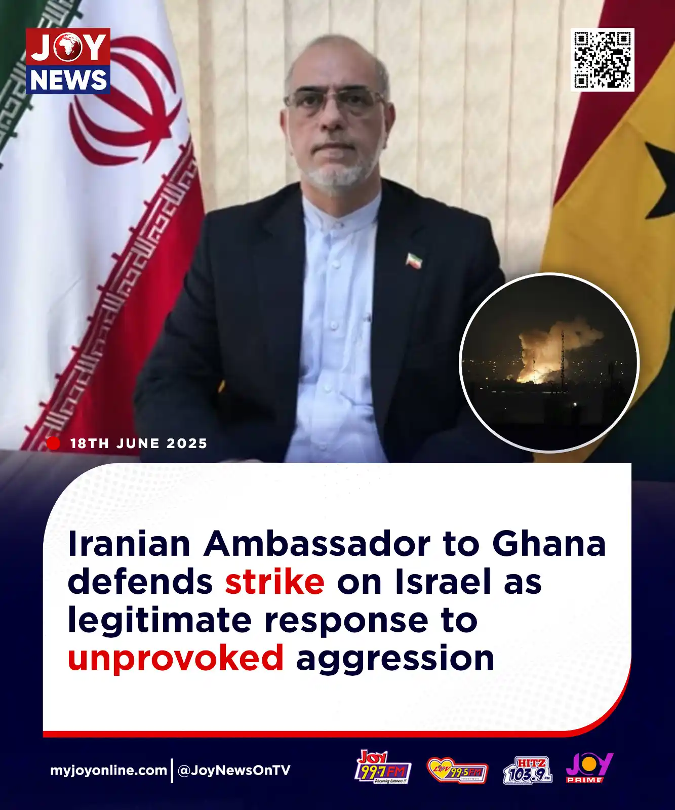 Image from Myjoyonline: Iranian Ambassador to Ghana defends strike on Israel as legitimate res...