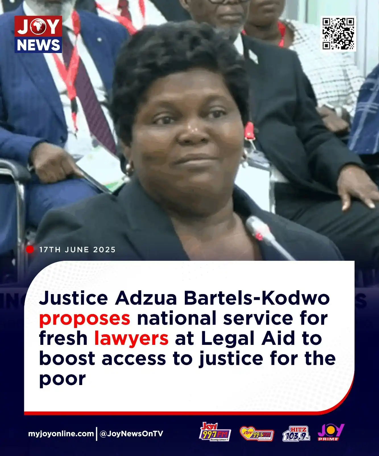 Image from Myjoyonline: Justice Adzua Bartels-Kodwo proposes national service for fresh lawyer...