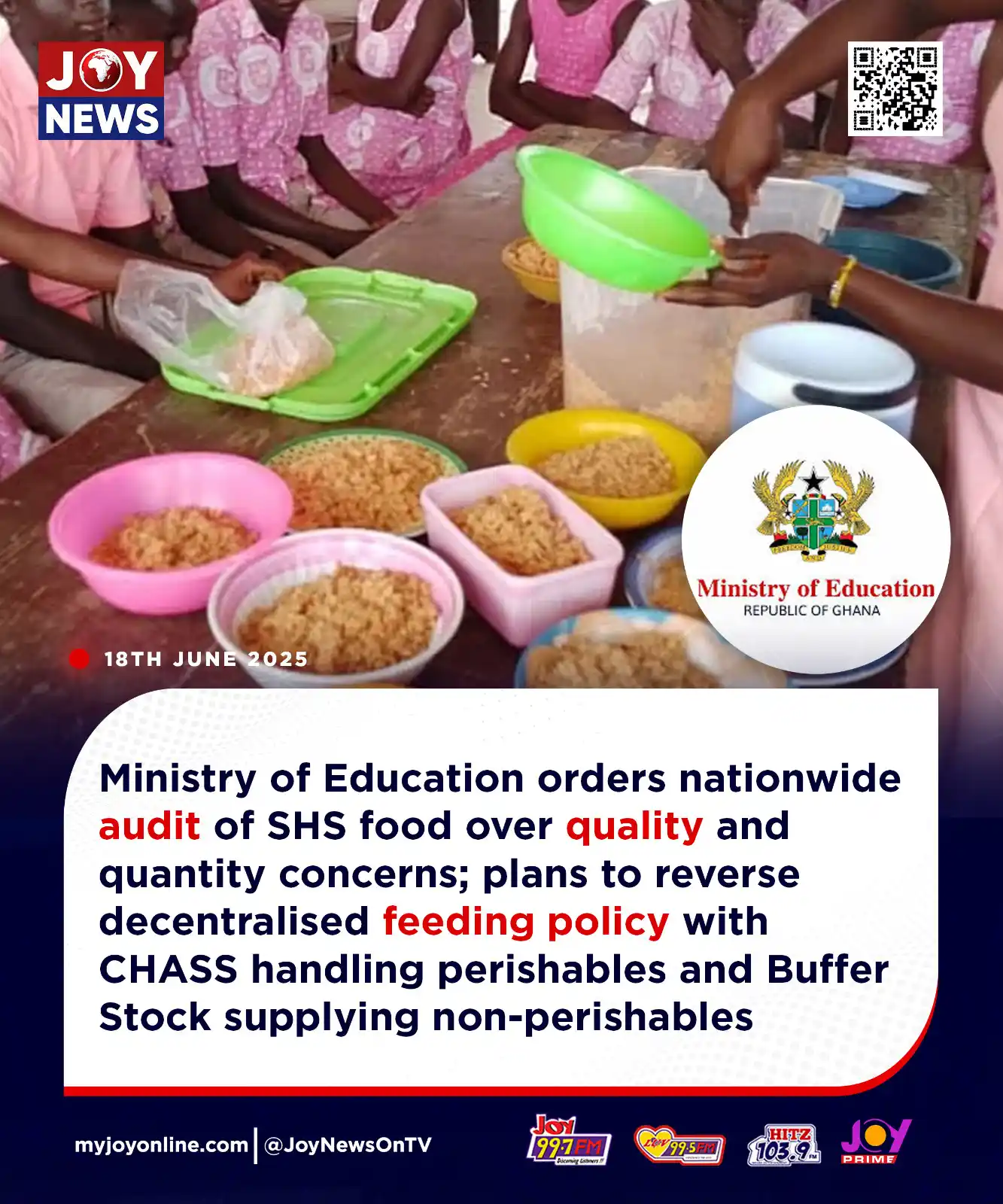 Image from Myjoyonline: Ministry of Education orders nationwide audit of SHS food over quality...