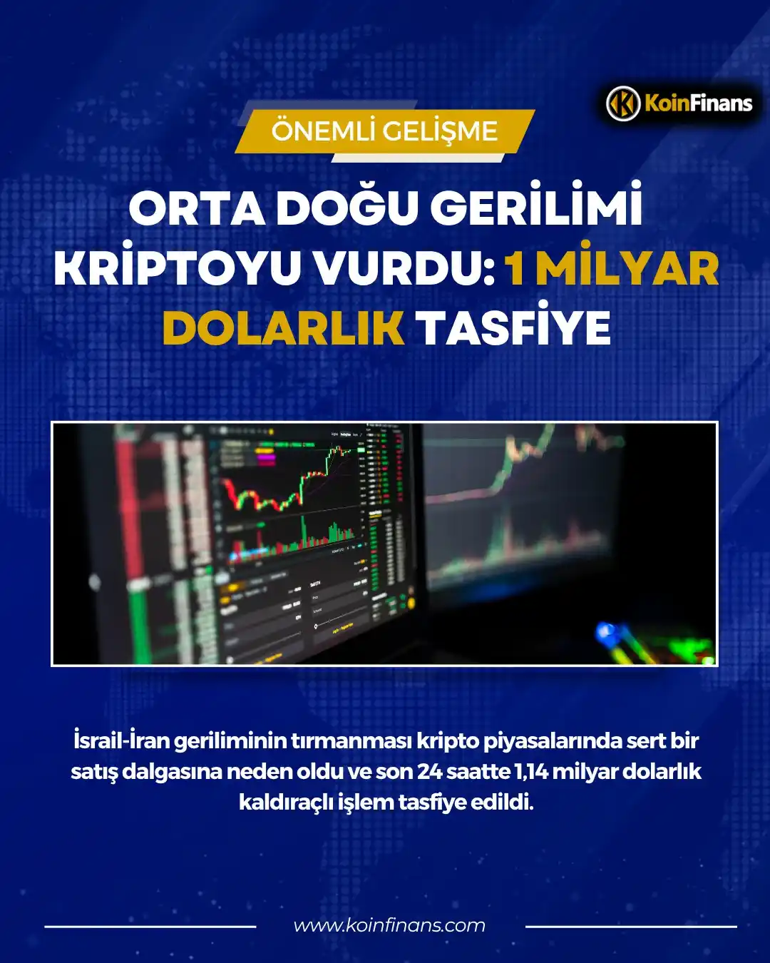 Image from KoinFinans: *Orta Doğu Gerilimi Kriptoyu Vurdu: 1 Milyar Dolarlık Tasfiye* 👇  İsr...