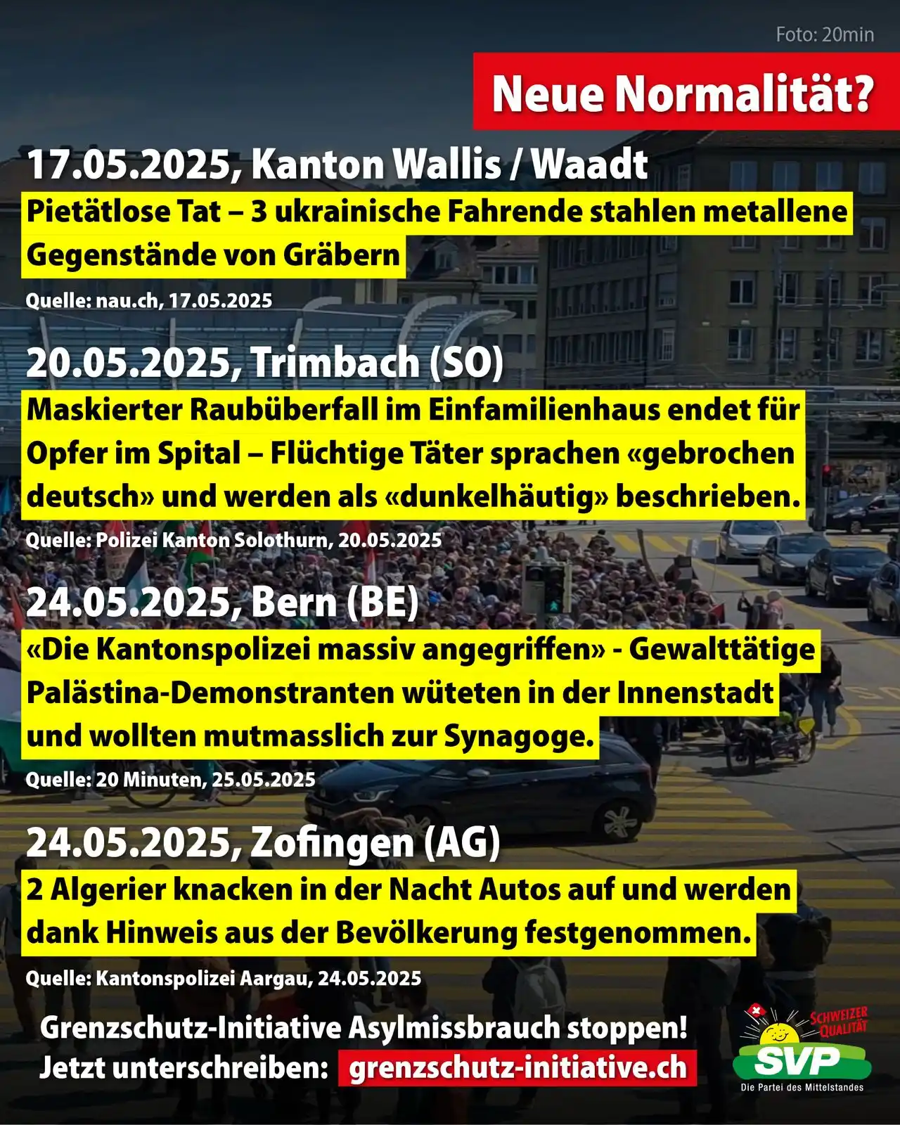 Image from SVP Schweiz: Raubüberfalle, Vergewaltigungen, Messerstechereien und Einbrüche sind ...