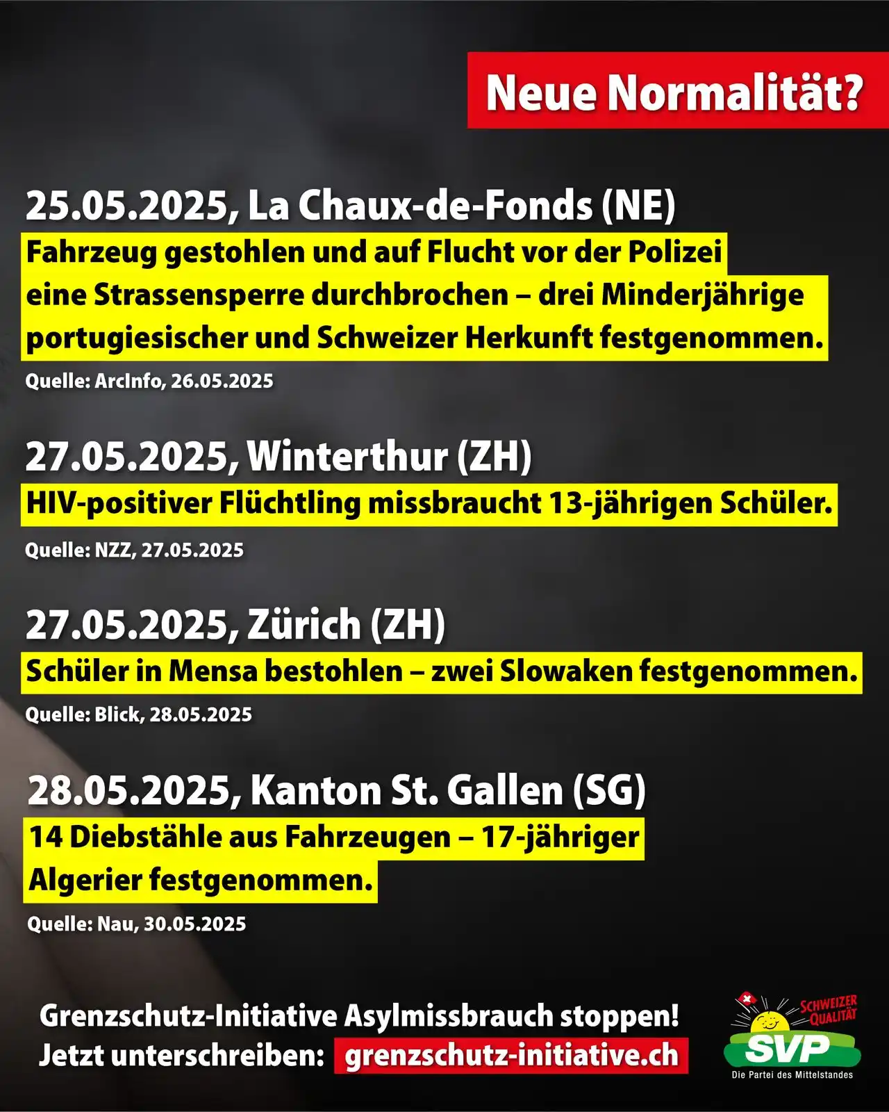 Image from SVP Schweiz: Raubüberfalle, Vergewaltigungen, Messerstechereien und Einbrüche sind ...