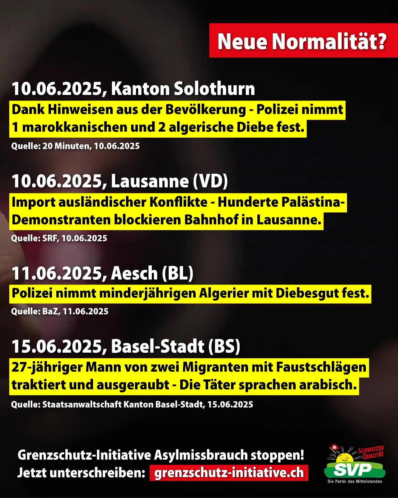 Image from SVP Schweiz: Raubüberfalle, Vergewaltigungen, Messerstechereien und Einbrüche sind ...
