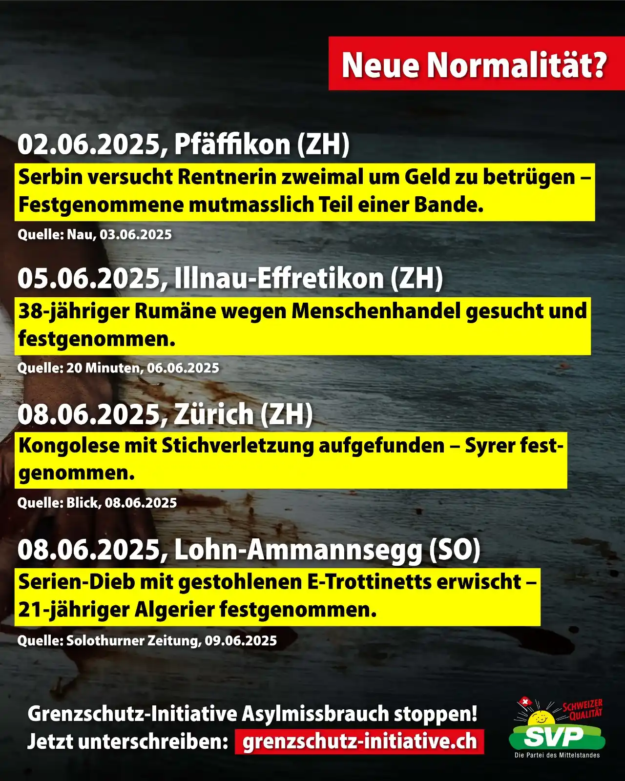 Image from SVP Schweiz: Raubüberfalle, Vergewaltigungen, Messerstechereien und Einbrüche sind ...