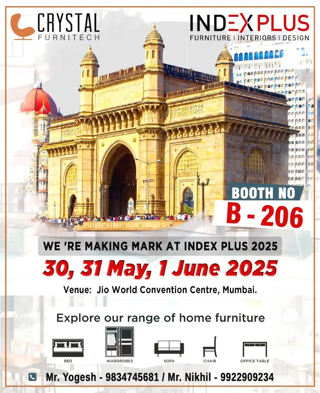 Image from Crystal Furnitech: We are pleased to invite you to our booth at ๐๐ง๐๐๐ฑ ๐๐ฅ๐ฎ๐ฌ , one...