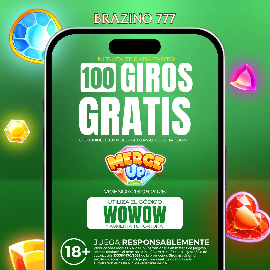 Image from Brazino777 México: 🚨100 giros gratis ya son tuyos 💎 ¡Diviértete en Merge Up con 100 gi...