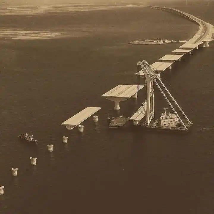 Image from منوعات 🪐: أثناء بناء جسر الملك فهد الذي يربط بين المملكة العربية السعودية ومملكة...