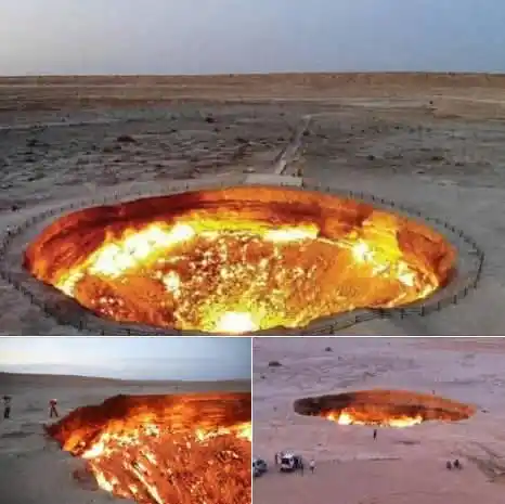 Image from منوعات 🪐: بوابة الجحيم هي فوهة غاز طبيعية تقع في دارفازا في تركمانستان، وقد ظلت ...