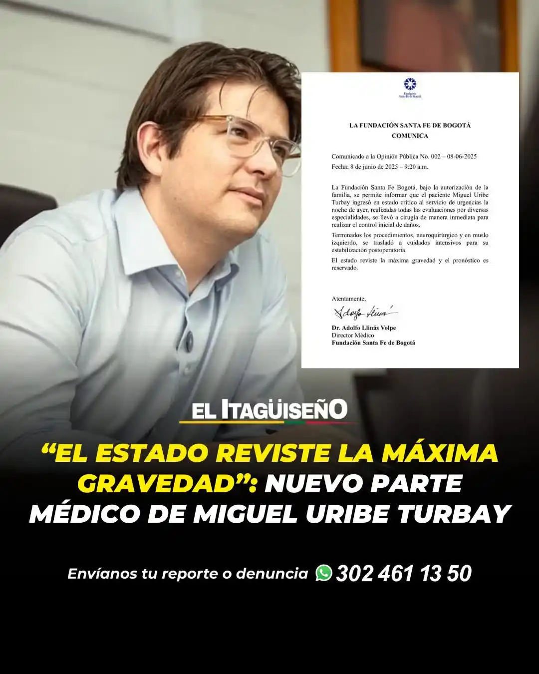 Image from Noticias ITAGÜÍ SIN CENSURA ⚠️: *"El estado reviste máxima gravedad": Nuevo parte médico de Miguel Uri...