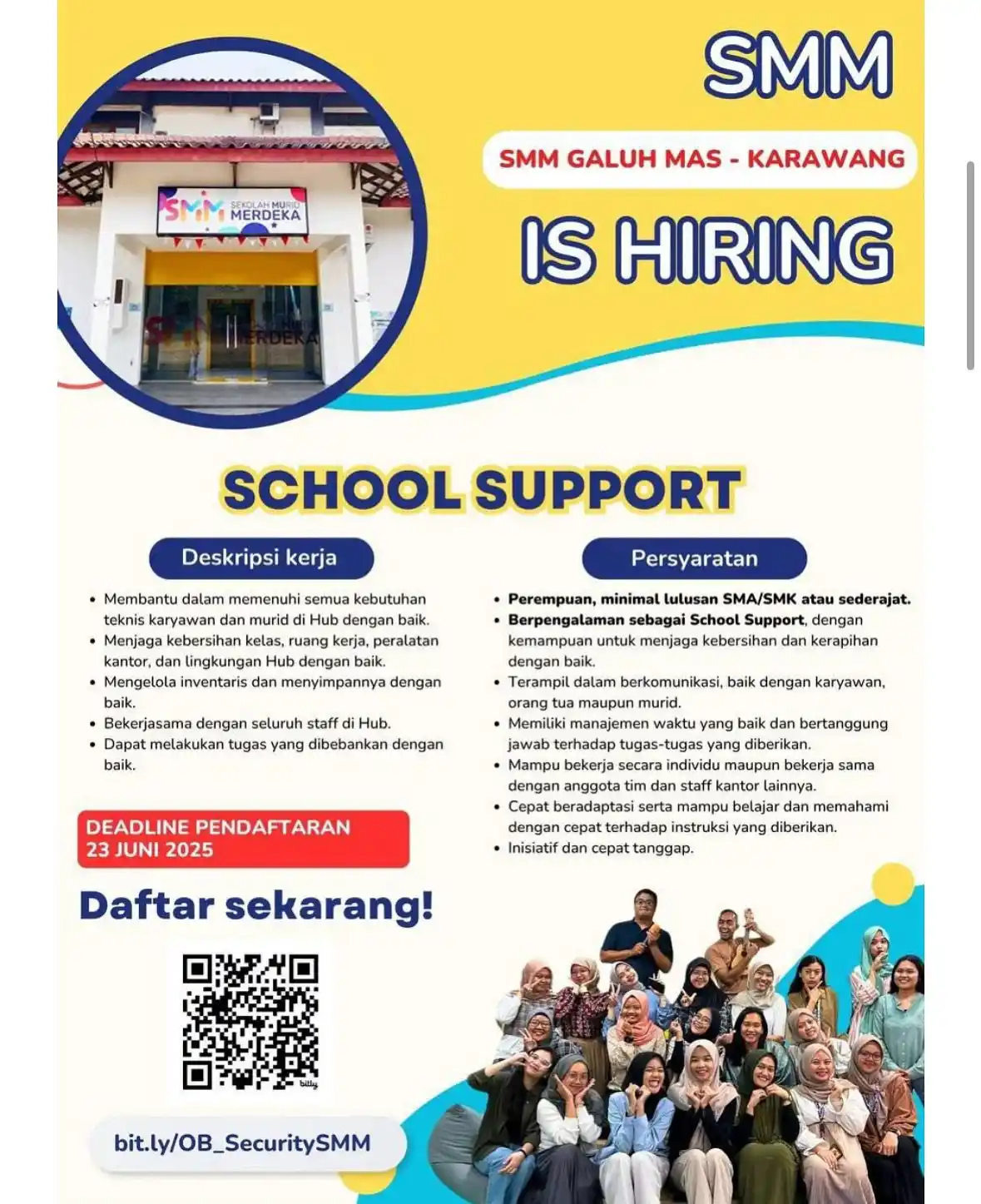 Image from Loker Karawang Cikarang Jabodetabek: Lowongan Kerja SMM Galuh Mas Posisi : School Support Kualifikasi umu...