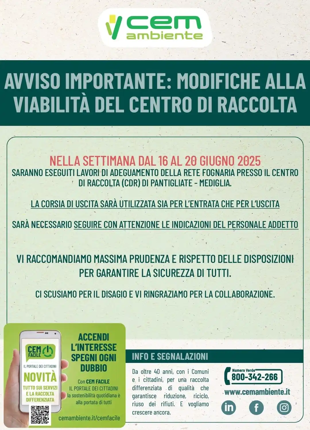 Image from Comune di Mediglia: ⚠️MODIFICHE ALLA VIABILITÀ PIATTAFORMA ECOLOGICA PANTIGLIATE- MEDIGLIA...