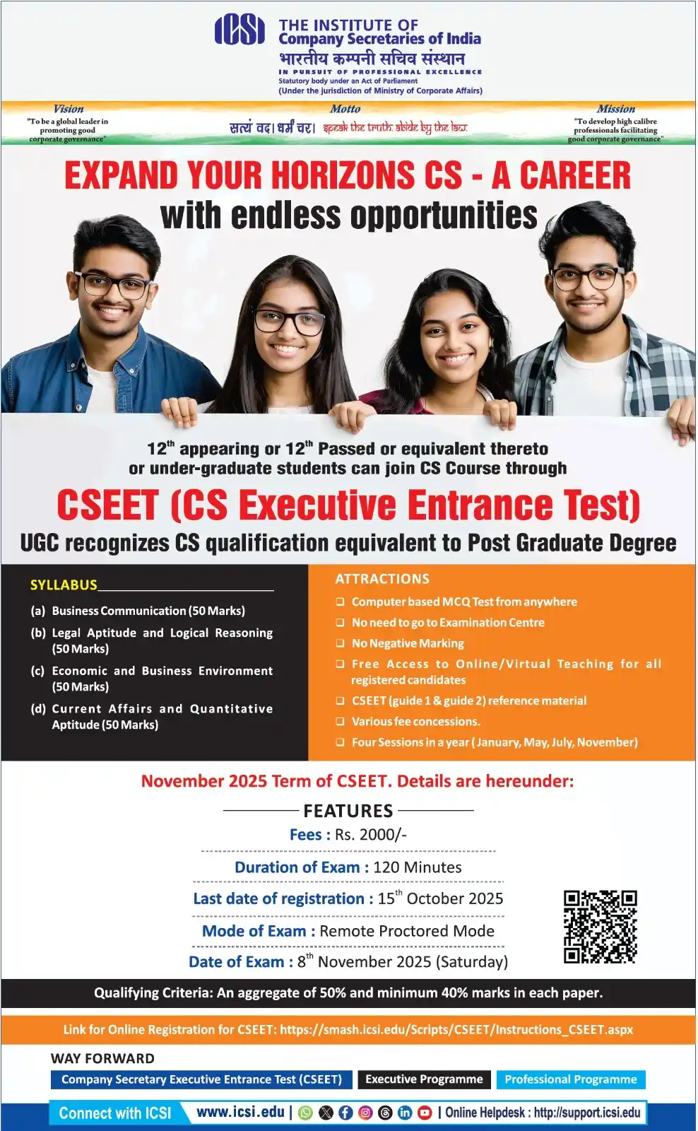 Image from The Institute of Company Secretaries of India (ICSI): Registration opens for <a class="text-blue-500 hover:underline cursor-...