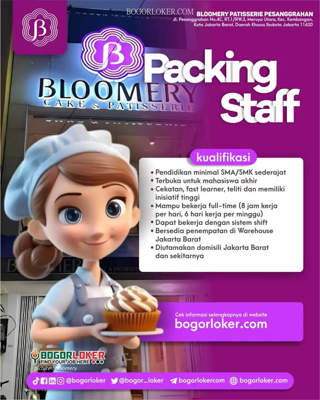 Image from BOGORLOKER.COM: Saat ini BLOOMERY PATISSERIE sedang membuka lowongan untuk posisi FULL...