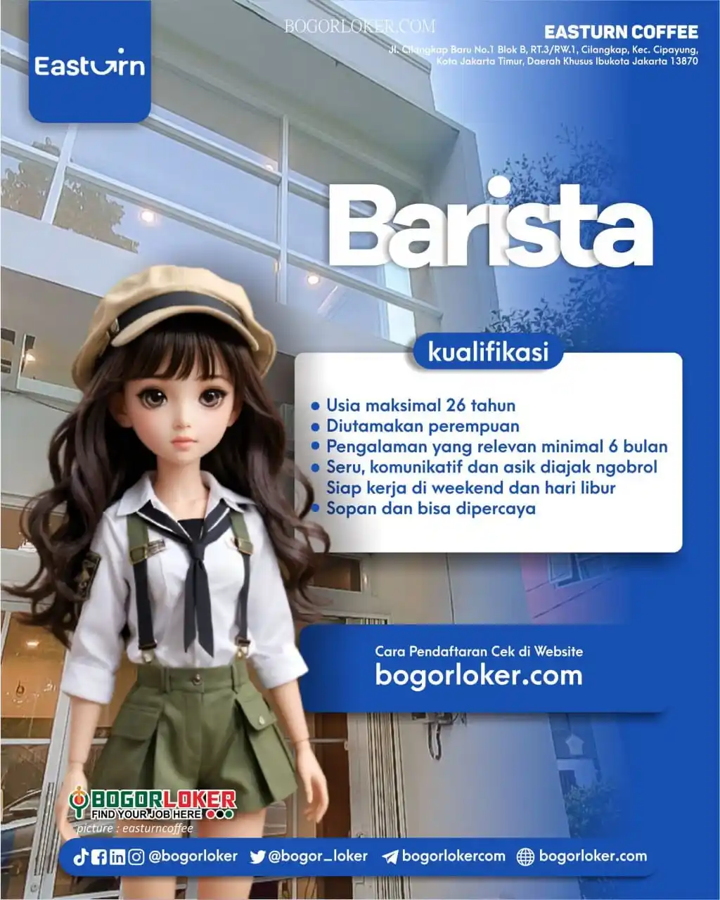 Image from BOGORLOKER.COM: Saat ini EASTURN COFFEE sedang membuka lowongan untuk posisi FULL TIME...