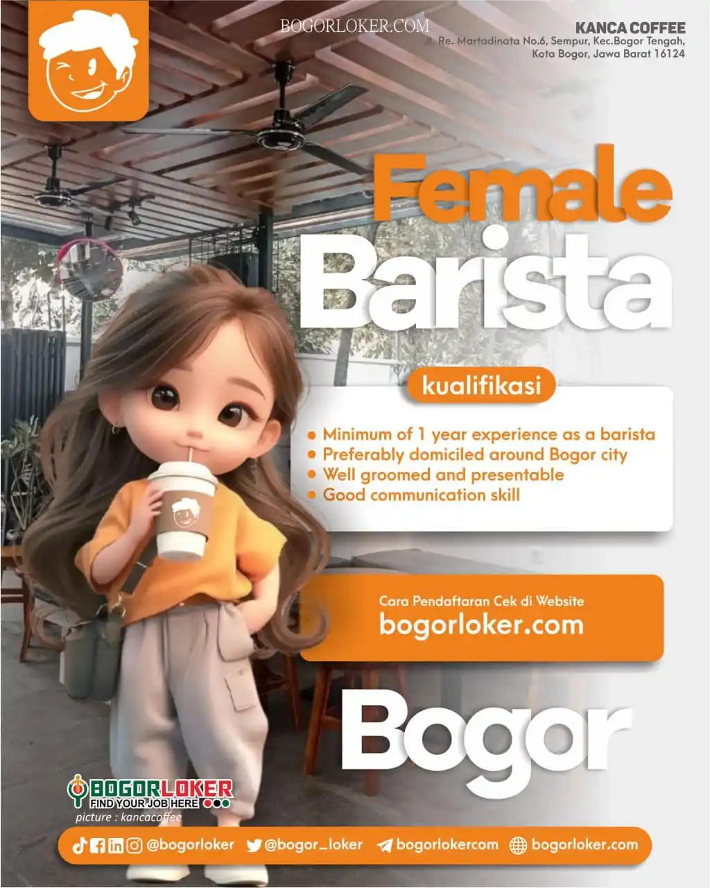 Image from BOGORLOKER.COM: Saat ini KANCA COFFEE sedang membuka lowongan untuk posisi FEMALE BARI...