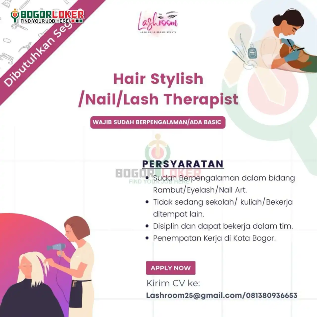 Image from BOGORLOKER.COM: Saat ini LASHROOM sedang membuka lowongan untuk posisi HAIR STYLIST / ...