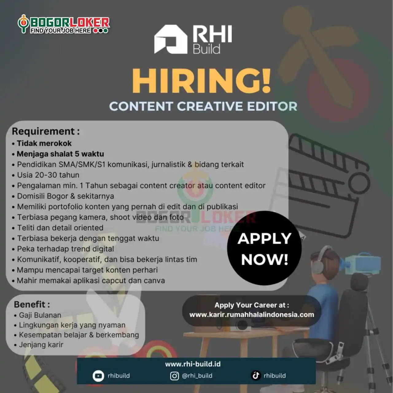 Image from BOGORLOKER.COM: Saat ini RHI BUILD sedang membuka lowongan untuk posisi CONTENT CREATI...